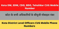 Kota DM SDM CDO BDO Tehsildar CUG Mobile Number