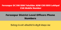 Ferozepur DC DM SDM Tehsildar ADM CDO BDO Lekhpal CUG Mobile Number